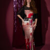 Red poppy with black organza