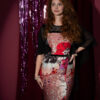 Red poppy with black organza