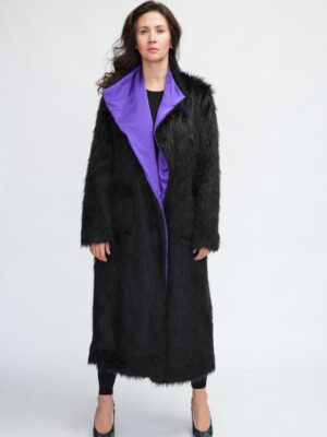 Black long faux fur coat